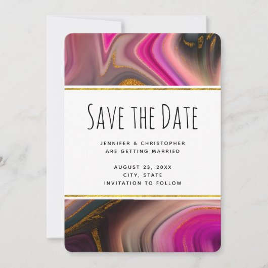 Save The Date Rose et noir avec des persiennes d'or Mariage Abst (Devant)