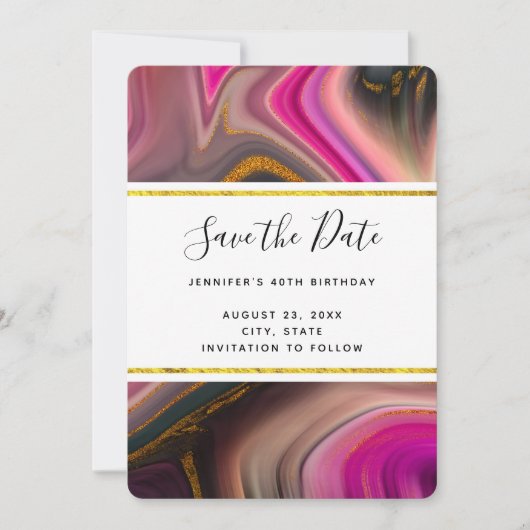 Save The Date Rose et Noir avec des rouleaux d'or Abstrait (Devant)