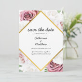 Save The Date Rose Floral Blush Or Géométrique (Debout devant)