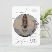 Save The Date Rose floral Boho moderne Cercle photo Marine & Bla (Debout devant)