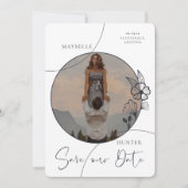 Save The Date Rose floral Boho moderne Cercle photo Marine & Bla (Devant)