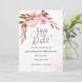 Save The Date Rose Floral Golden Greenery Mariage inspirant (Debout devant)