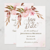 Save The Date Rose Floral Golden Greenery Mariage inspirant (Devant / Derrière)