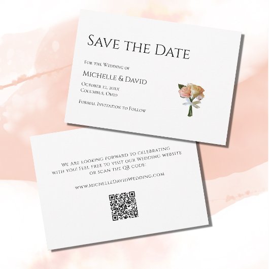 Save The Date Rose Floral moderne noir blanc Mariage de code QR