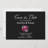 Save The Date Rose Floral Noir Mariage Enregistrer la date (Devant)