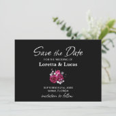 Save The Date Rose Floral Noir Mariage Enregistrer la date (Debout devant)