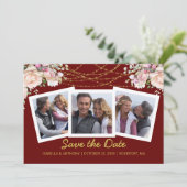 Save The Date Rose Floral Rose Gold Burgundy 3 Photo (Debout devant)