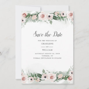 Save The Date Rose Floral Teint à la Mode Aquarelle Économisez l
