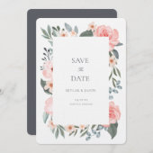 Save The Date Rose Florale Aquarelle Rose Pâle & Feuillage Sage (Devant / Derrière)