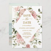 Save The Date Rose Florale Rose Poussiéreuse Photo (Devant / Derrière)