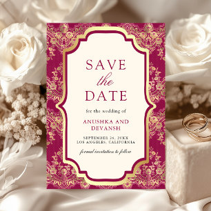 Save The Date Rose Fuschia Or Lace Dorée Mariage Indien