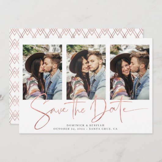 Save The Date Rose géométrique Gold manuscrit Enregistrer la dat (Devant / Derrière)
