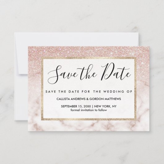 Save The Date Rose glamour or blanc Parties scintillant marbre d (Devant)