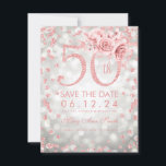 Save The Date Rose Gold 50th Birthday Glam Lights Argent<br><div class="desc">Elégant design "50th Birthday Party" avec Rose Gold Parties scintillant Confetti & Glam Lights Argent,  nom personnalisé et texte de détails. Facile à utiliser et facile à personnaliser. Commandez aujourd'hui !</div>