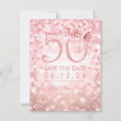 Save The Date Rose Gold 50th Birthday Glam Lights Enregistrer la (Devant)