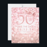 Save The Date Rose Gold 50th Birthday Glam Lights Enregistrer la<br><div class="desc">Design élégant "50th Birthday Party" avec Parties scintillant d'or Rose Confetti & Glam Lights,  nom personnalisé et texte de détails. Facile à utiliser et facile à personnaliser. Commandez aujourd'hui !</div>
