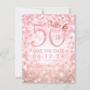 Save The Date Rose Gold 50th Birthday Glam Lights Enregistrer la