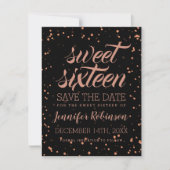Save The Date Rose Gold Blac Sweet 16 Date de sauvegarde Sparkle (Devant)