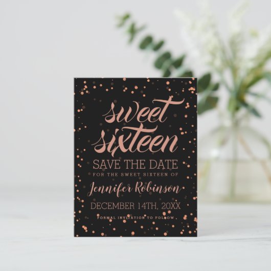 Save The Date Rose Gold Blac Sweet 16 Date de sauvegarde Sparkle (Debout devant)