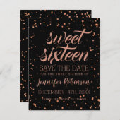 Save The Date Rose Gold Blac Sweet 16 Date de sauvegarde Sparkle (Devant / Derrière)