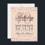 Save The Date Rose Gold Blush 70th Birthday Save Date Confetti<br><div class="desc">Elégant design "70th Birthday Party" avec Rose Gold Faux Parties scintillant Confetti Blush Pink et nom personnalisé et détails texte. Facile à utiliser et facile à personnaliser. Commandez aujourd'hui !</div>