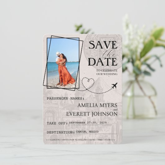 Save The Date Rose Gold Cancun Passeport Enregistrer La Date (Debout devant)