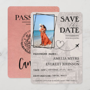 Save The Date Rose Gold Cancun Passeport Enregistrer La Date