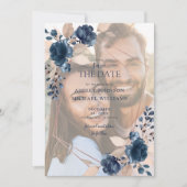 Save The Date Rose Gold Dusty Pink Navy Photo Enregistrer la dat (Devant)