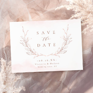 Save The Date Rose gold élégance simple feuilles botaniques mari