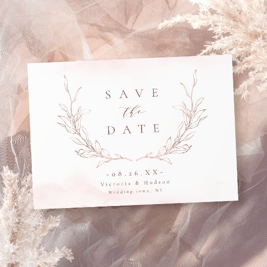 Save The Date Rose gold élégance simple feuilles botaniques mari
