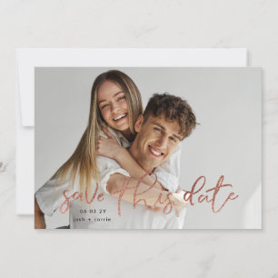 Save The Date Rose Gold Elegant Black Photo Classic Calligraphie