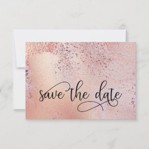 Save The Date Rose Gold Élégant Faux Feuille et Paillettes