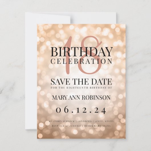 Save The Date Rose Gold Enregistrer la date 18e fête d'anniversa (Devant)