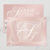 Save The Date Rose Gold Enregistrer la date Monogramme (Devant / Derrière)