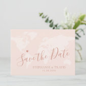 Save The Date Rose Gold Enregistrer la date World Map Destinatio (Debout devant)