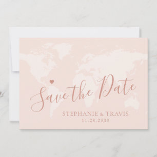 Save The Date Rose Gold Enregistrer la date World Map Destinatio