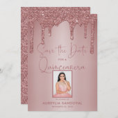 Save The Date Rose Gold Éperche Parties scintillant Drives Quinc (Devant / Derrière)