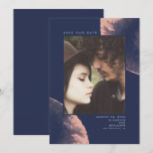 Save The Date Rose Gold et bleu marine Enregistrer la date Photo (Devant / Derrière)