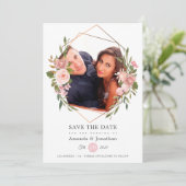 Save The Date Rose Gold et Blush Géométrique Photo de Mariage (Debout devant)