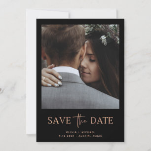 Save The Date Rose Gold et Noir de Style Minimaliste   Une Photo