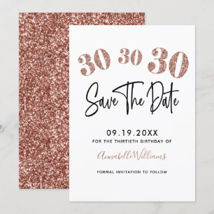 Save The Date Rose Gold Faux Parties scintillant 30e anniversair