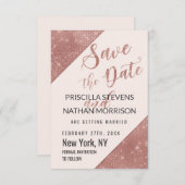 Save The Date Rose Gold Faux Sparkling Parties scintillant Sequi (Devant / Derrière)