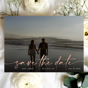 Save The Date Rose Gold Foil Black Modern Photo Illuminant