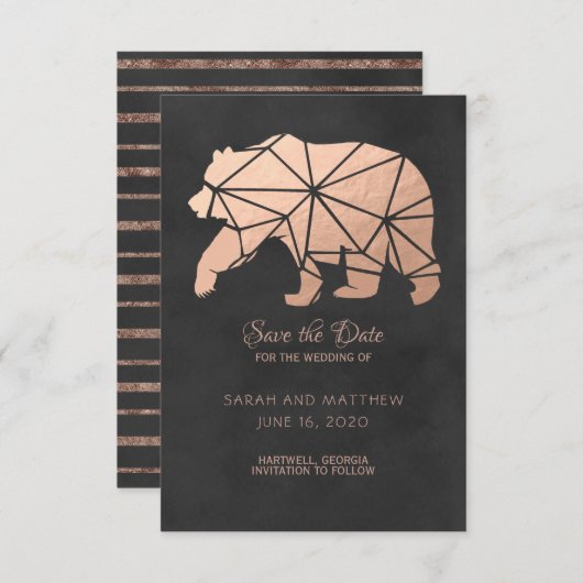 Save The Date Rose Gold Foil Geo Bear Wedding Enregistrer la dat (Devant / Derrière)
