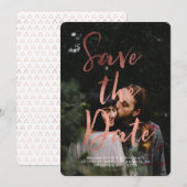 Save The Date Rose Gold Foil Moderne Script superposition Enregi (Devant / Derrière)