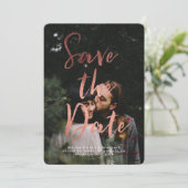 Save The Date Rose Gold Foil Moderne Script superposition Enregi (Debout devant)