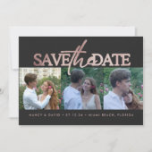Save The Date Rose Gold Glitter Script 3 Photo Collage Wedding  (Devant)