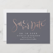 Save The Date Rose Gold Grey Moderne Simple Script Enregistrer L (Devant)