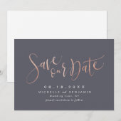 Save The Date Rose Gold Gris Moderne Simple Script Enregistrer L (Devant / Derrière)