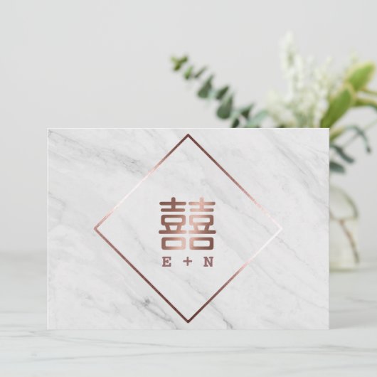 Save The Date Rose Gold & Marbre blanc Chinois Enregistrer La Da (Debout devant)